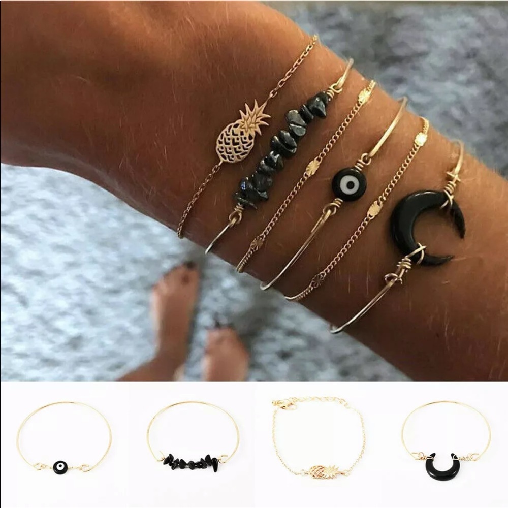 New Style✨ Black & Gold Evil Eye Bracelet Set 🧿 - Picture 6 of 7
